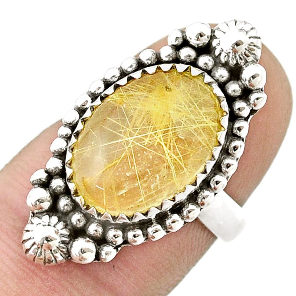 925 silver 6.65cts solitaire natural golden tourmaline rutile ring size 6 u39419