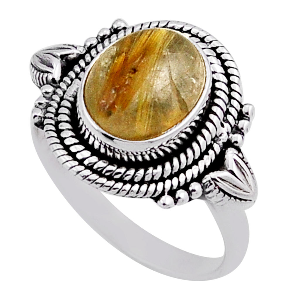 925 silver 4.30cts solitaire natural golden tourmaline rutile ring size 7 n40051
