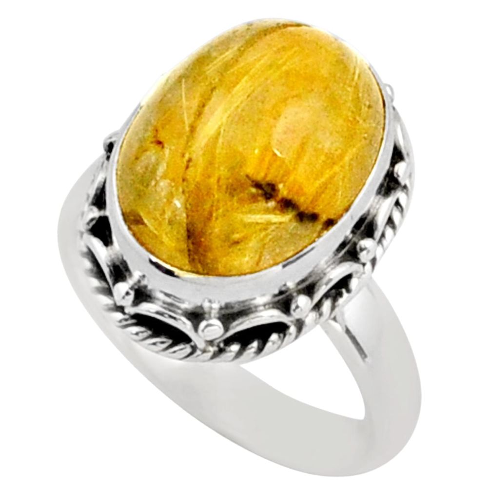 925 silver 6.58cts solitaire natural golden tourmaline rutile ring size 7 t81640