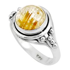 925 silver 4.30cts solitaire natural golden tourmaline rutile ring size 7 u31246