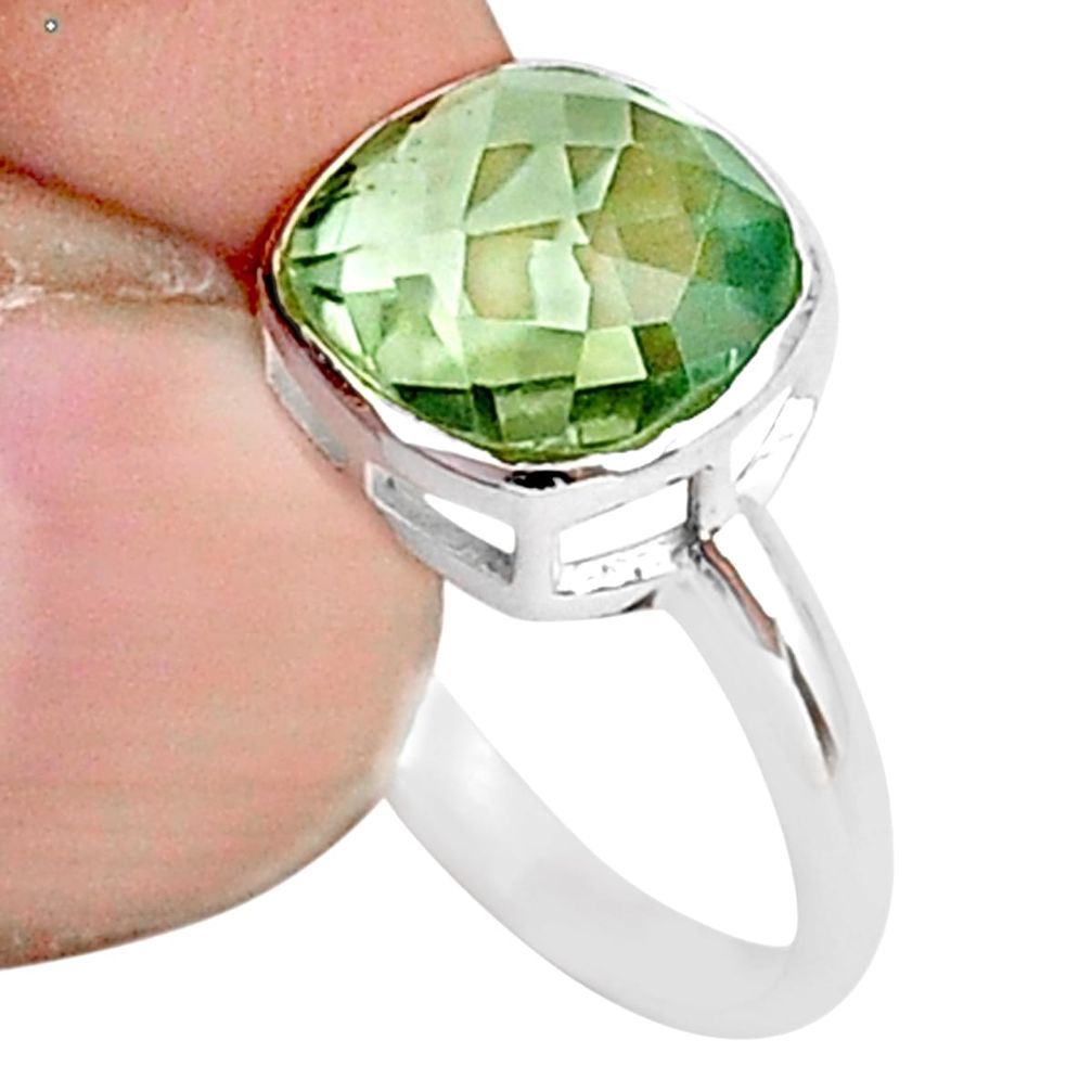 925 silver 5.43cts solitaire natural green amethyst cushion ring size 8 t36418