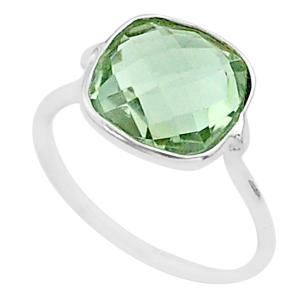925 silver 4.97cts solitaire natural green amethyst cushion ring size 6.5 t50684
