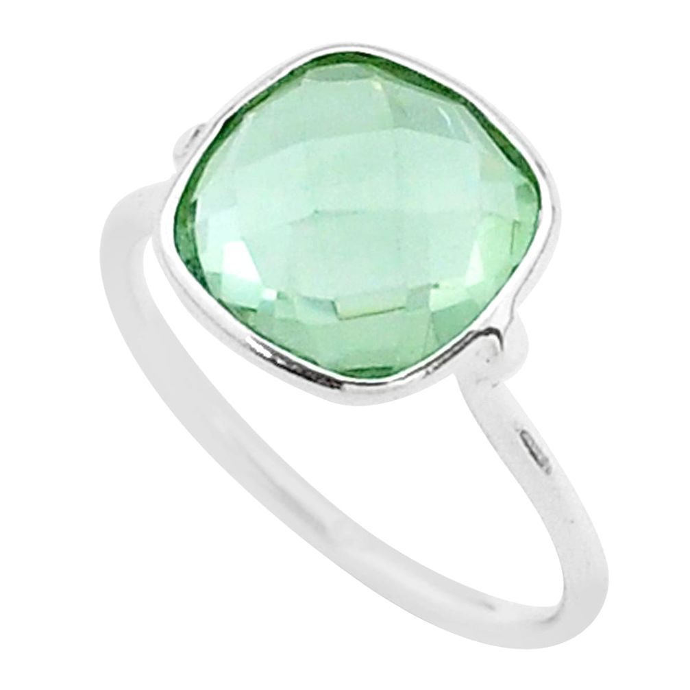 925 silver 5.08cts solitaire natural green amethyst cushion ring size 7.5 t50710