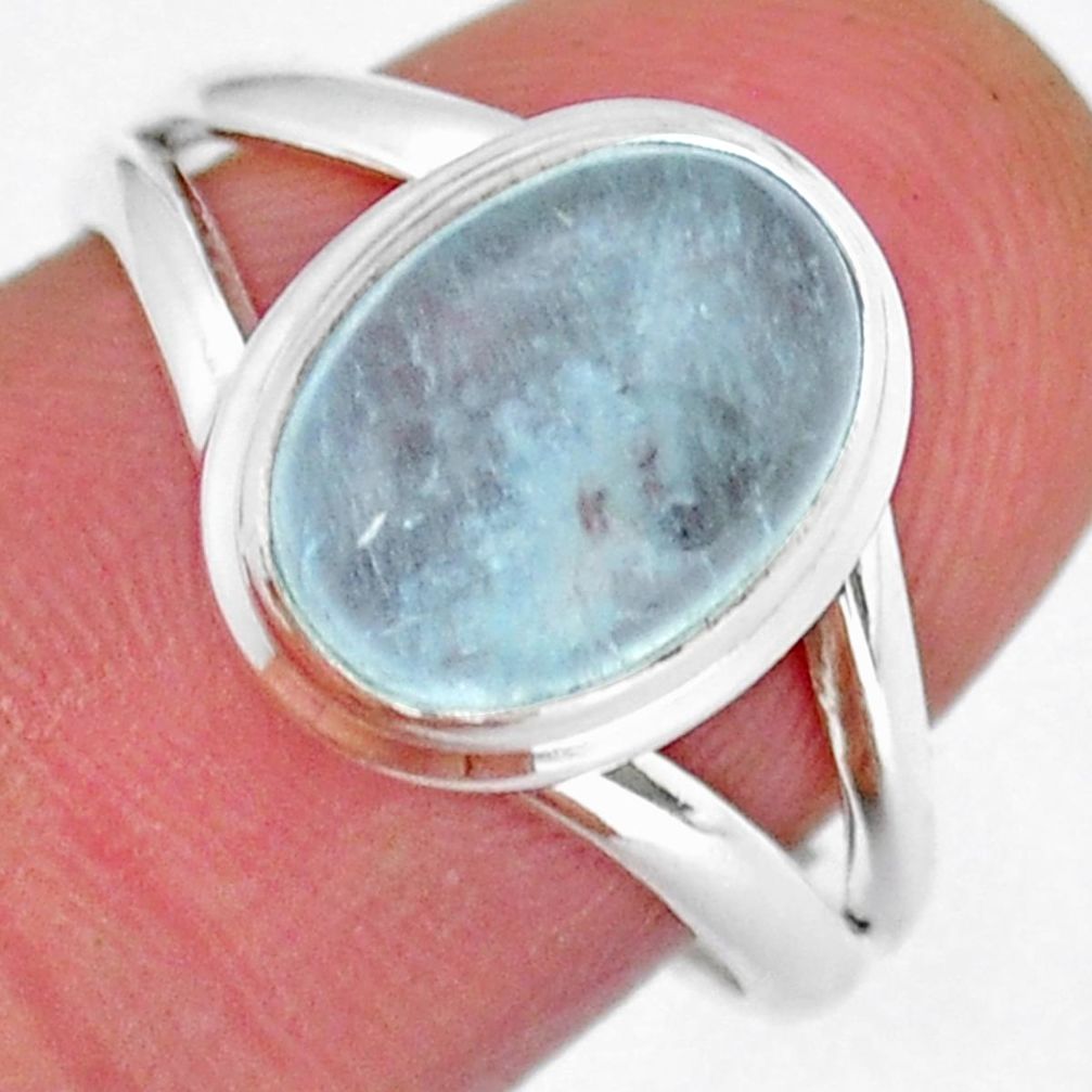 925 silver 4.88cts solitaire natural green aquamarine oval ring size 7.5 y16470