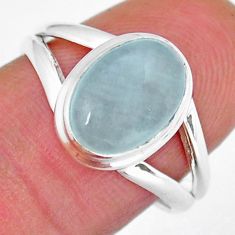 925 silver 3.91cts solitaire natural green aquamarine oval ring size 7.5 y16477