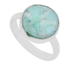 925 silver 6.88cts solitaire natural green aragonite round ring size 8.5 n44463
