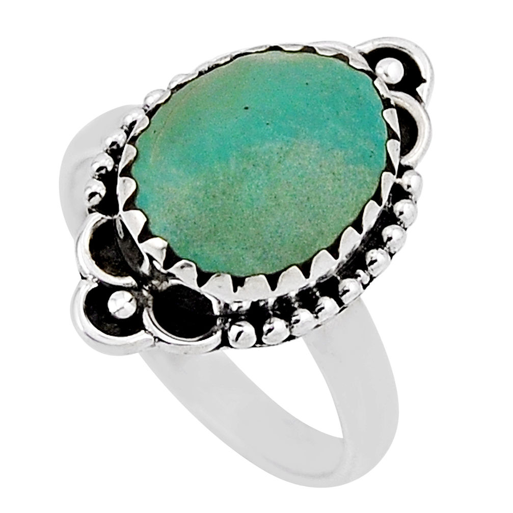925 silver 4.69cts solitaire natural green aventurine oval ring size 7 n34352