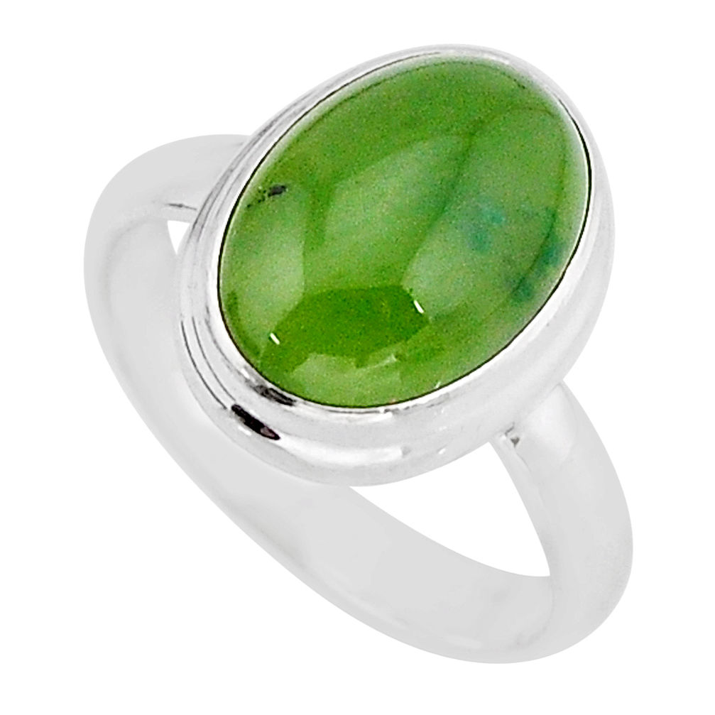 925 silver 6.07cts solitaire natural green aventurine oval ring size 7 y67636