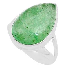 925 silver 11.09cts solitaire natural green aventurine pear ring size 7 y13768