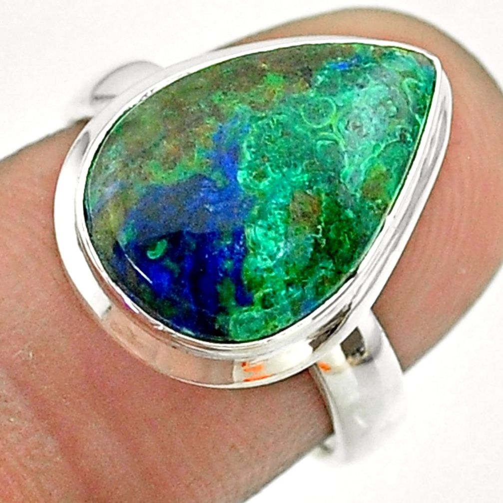 925 silver 6.35cts solitaire natural green azurite malachite ring size 6 t55532