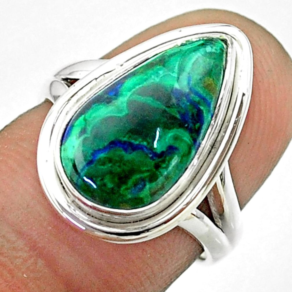 925 silver 6.33cts solitaire natural green azurite malachite ring size 6 t55555