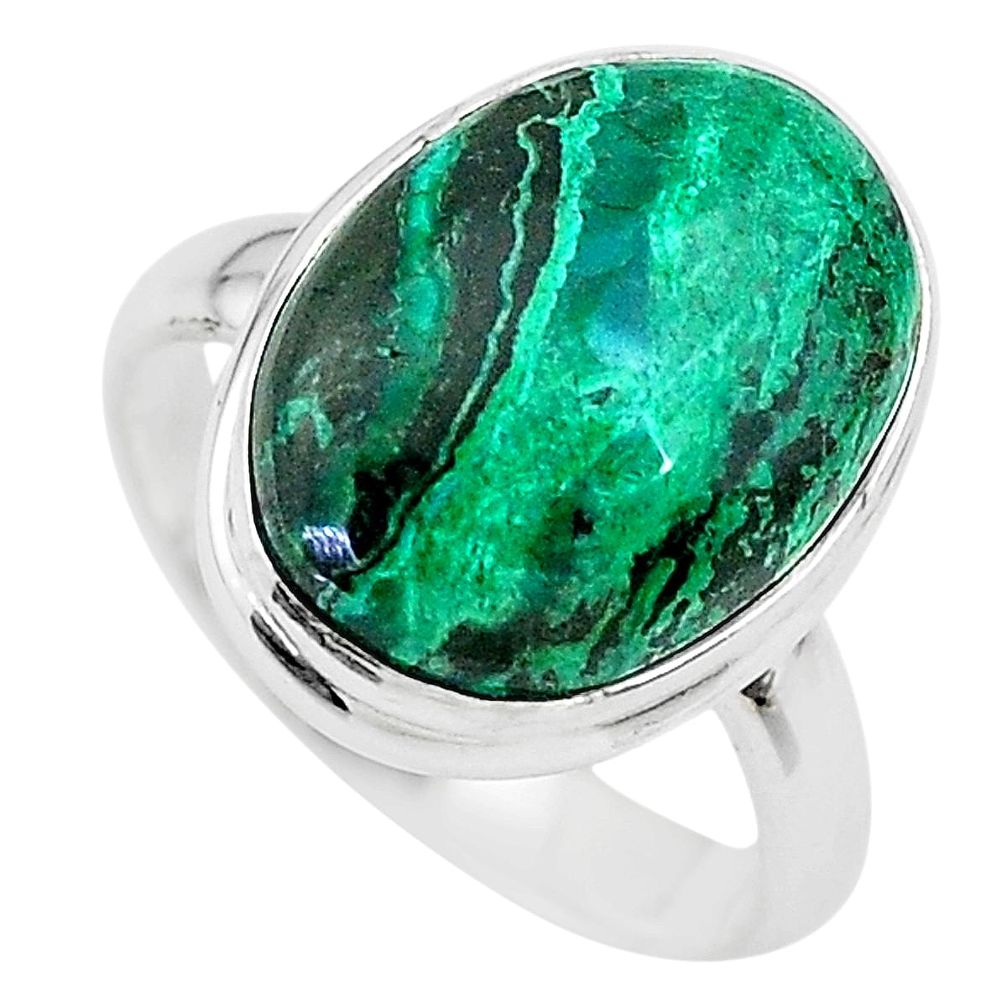 925 silver 9.45cts solitaire natural green azurite malachite ring size 7 t21426