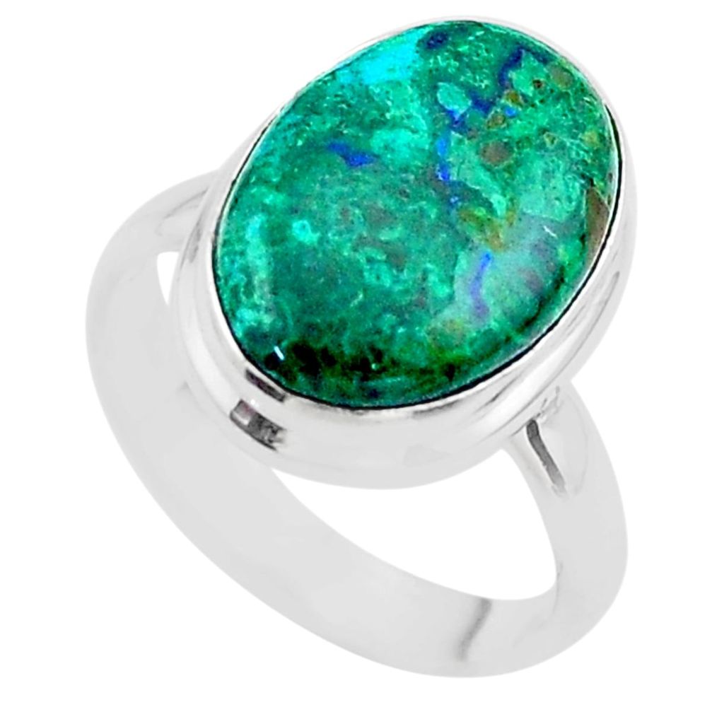 925 silver 12.03cts solitaire natural green azurite malachite ring size 7 t45503