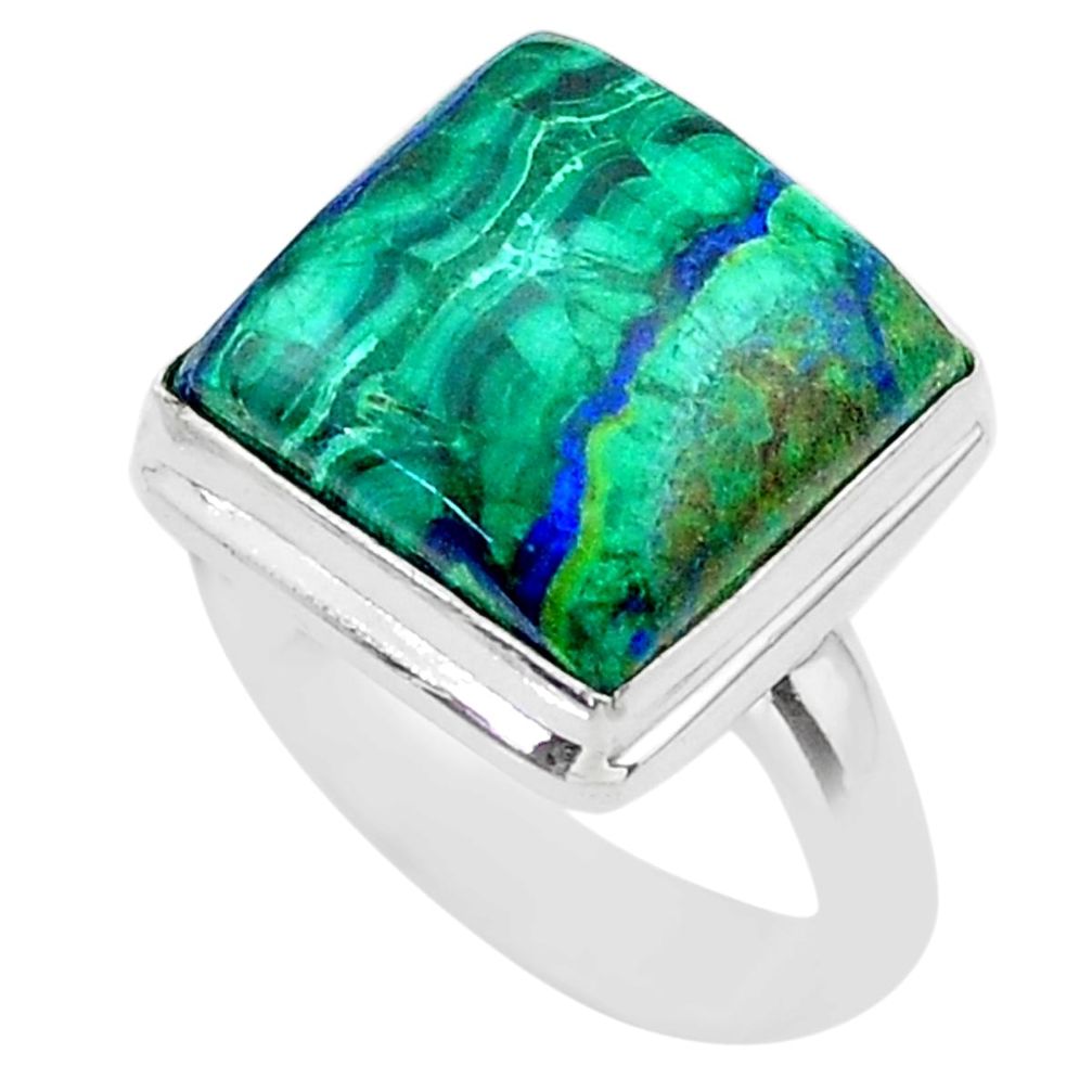 925 silver 14.00cts solitaire natural green azurite malachite ring size 7 t45514