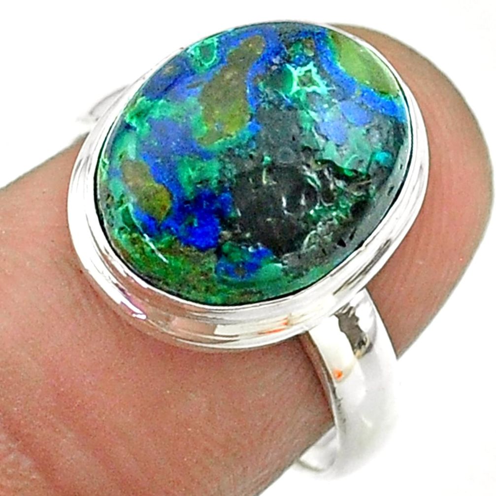 925 silver 6.57cts solitaire natural green azurite malachite ring size 7 t55528