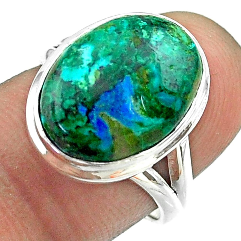 925 silver 8.75cts solitaire natural green azurite malachite ring size 7 t55540
