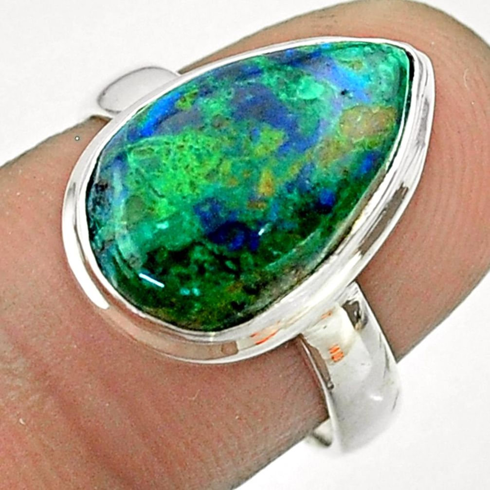 925 silver 7.33cts solitaire natural green azurite malachite ring size 7 t55547