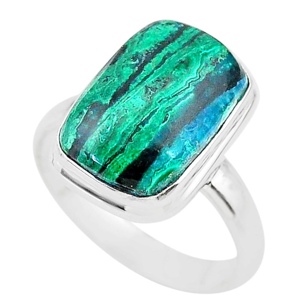 925 silver 8.42cts solitaire natural green azurite malachite ring size 8 t21436