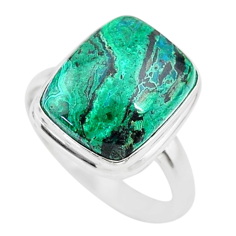 925 silver 7.12cts solitaire natural green azurite malachite ring size 8 t21439