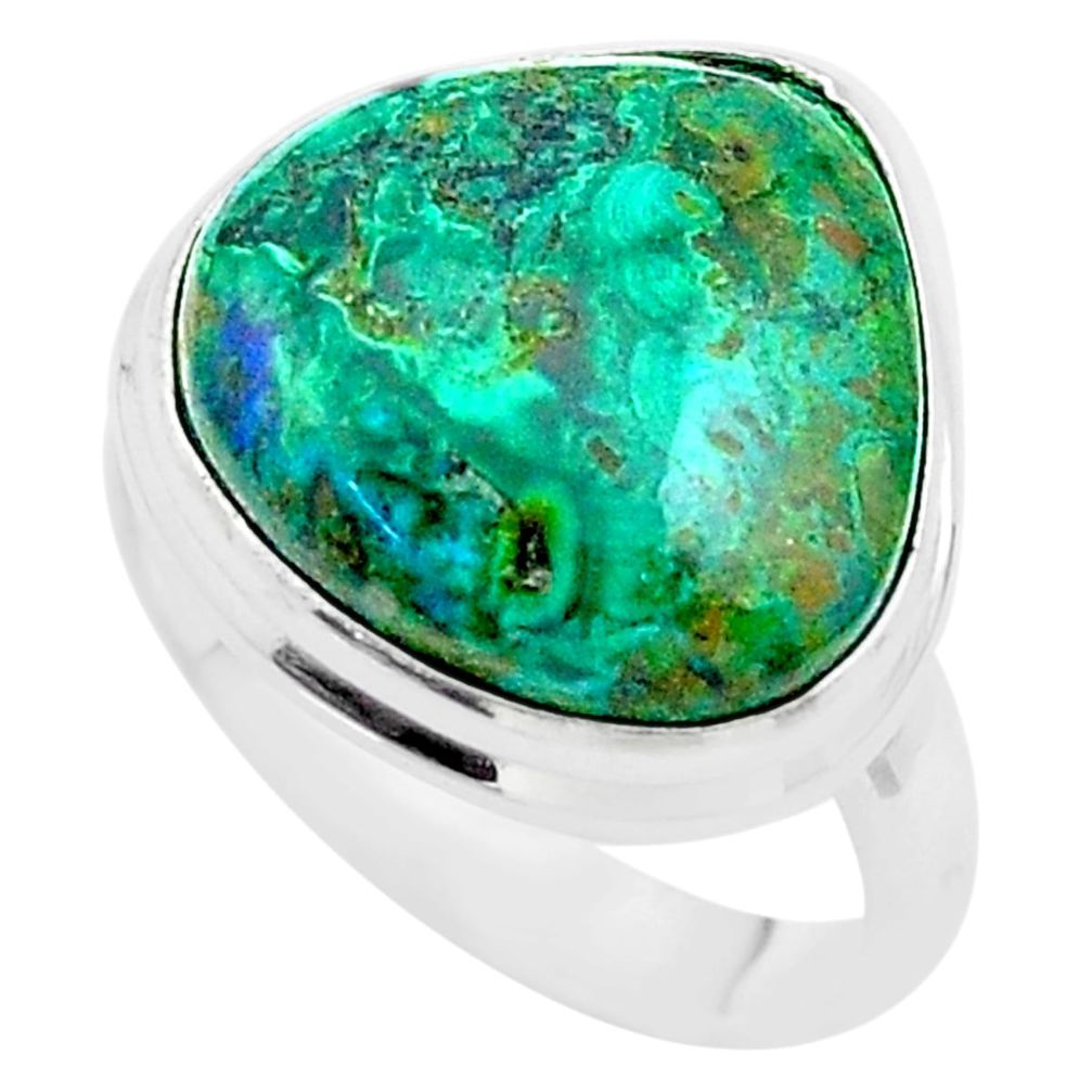 925 silver 14.60cts solitaire natural green azurite malachite ring size 8 t45548