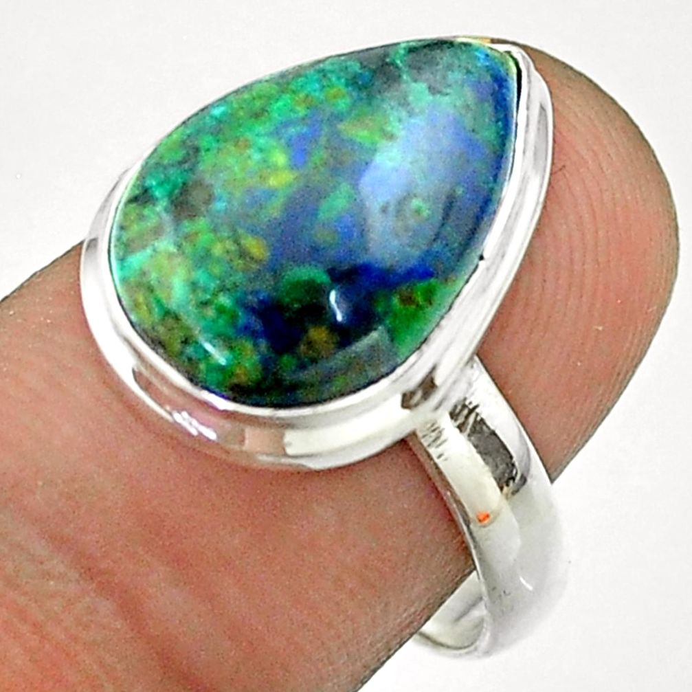 925 silver 8.75cts solitaire natural green azurite malachite ring size 8 t55524