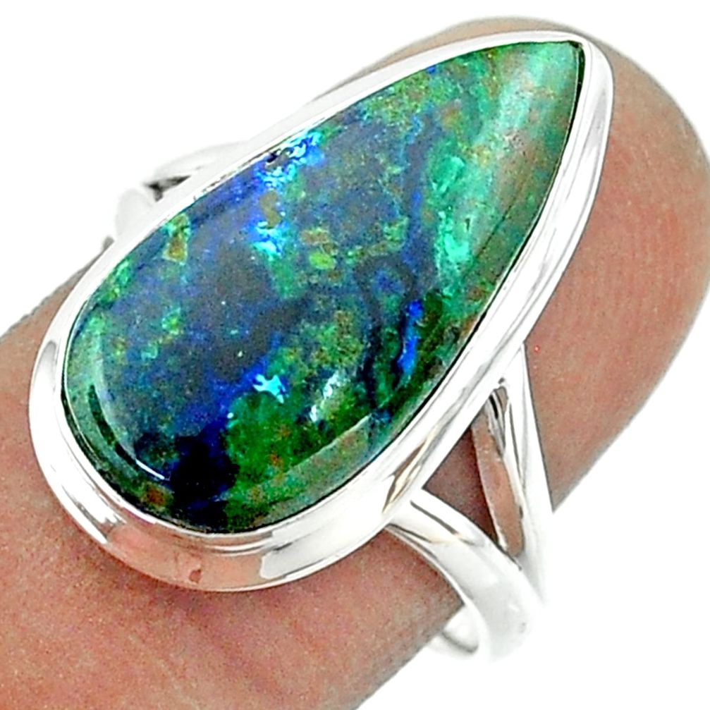 925 silver 10.24cts solitaire natural green azurite malachite ring size 8 t55577