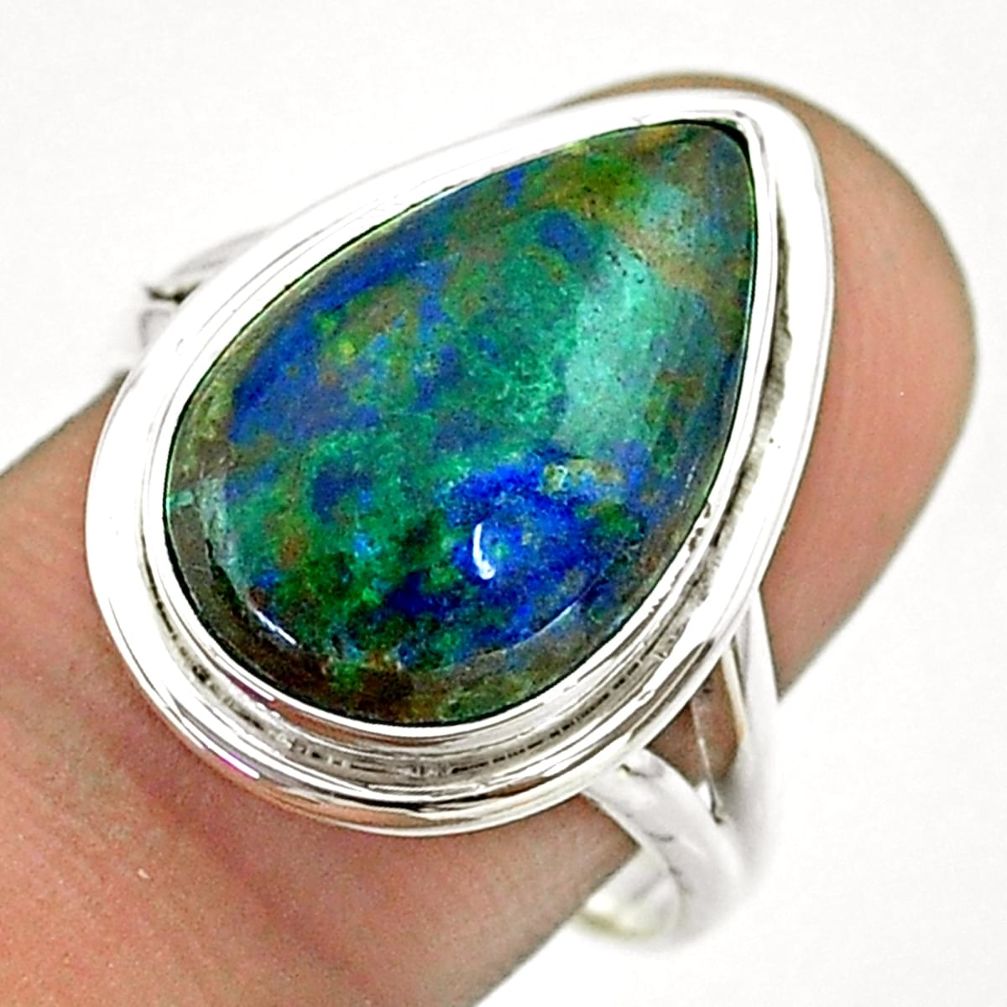 925 silver 10.41cts solitaire natural green azurite malachite ring size 9 t55560