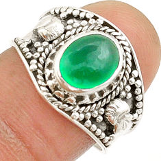 925 silver 3.29cts solitaire natural green chalcedony oval ring size 8.5 u87889