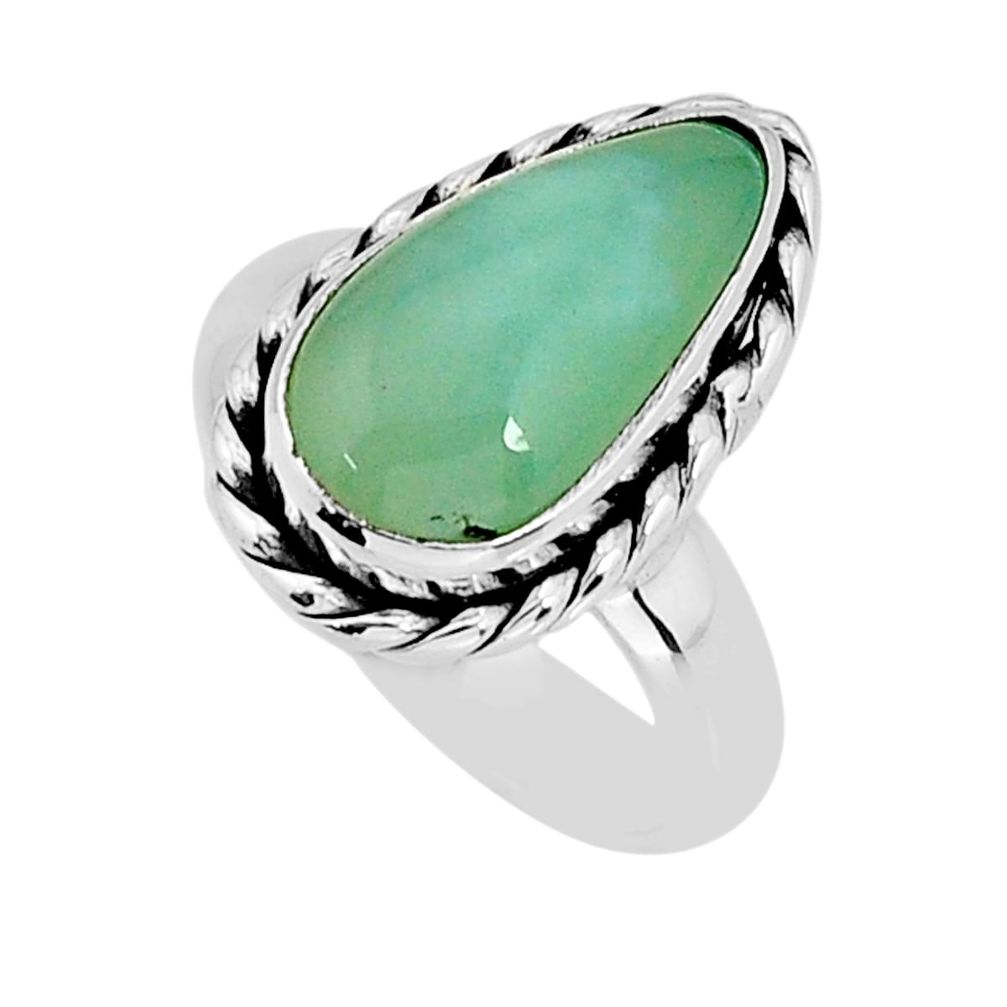 925 silver 5.56cts solitaire natural green chalcedony pear ring size 5 y78262