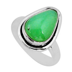 925 silver 4.92cts solitaire natural green chalcedony pear ring size 6 y72187