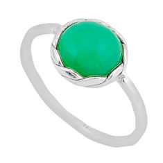 925 silver 2.56cts solitaire natural green chalcedony round ring size 6.5 y94204