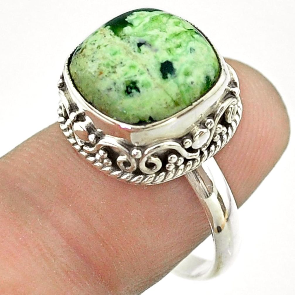 925 silver 6.74cts solitaire natural green chrome chalcedony ring size 8 t55879