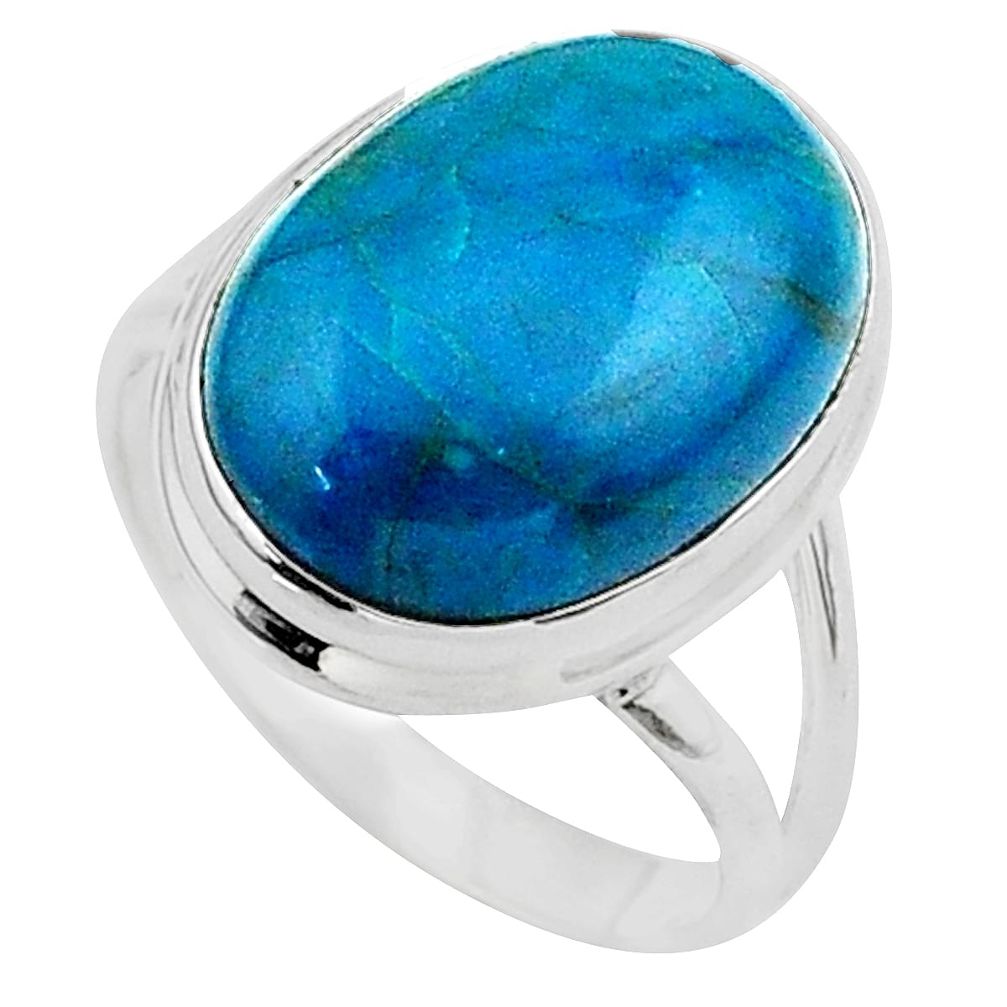 925 silver 13.66cts solitaire natural green chrysocolla ring size 9.5 t24760