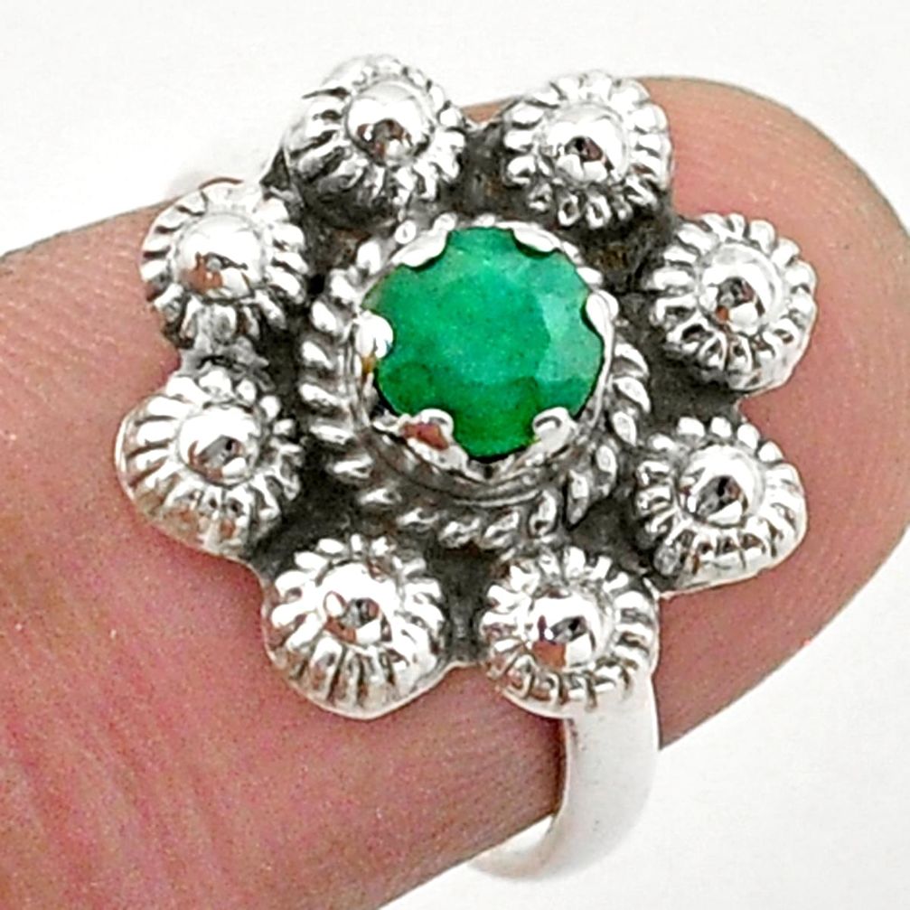 925 silver 1.04cts solitaire natural green emerald flower ring size 6 t40686