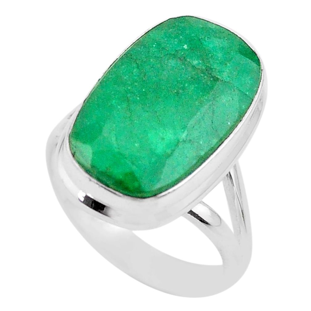 925 silver 14.50cts solitaire natural green emerald octagan ring size 9 t47257