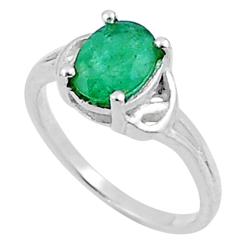 925 silver 2.00cts solitaire natural green emerald oval ring size 7 u20177