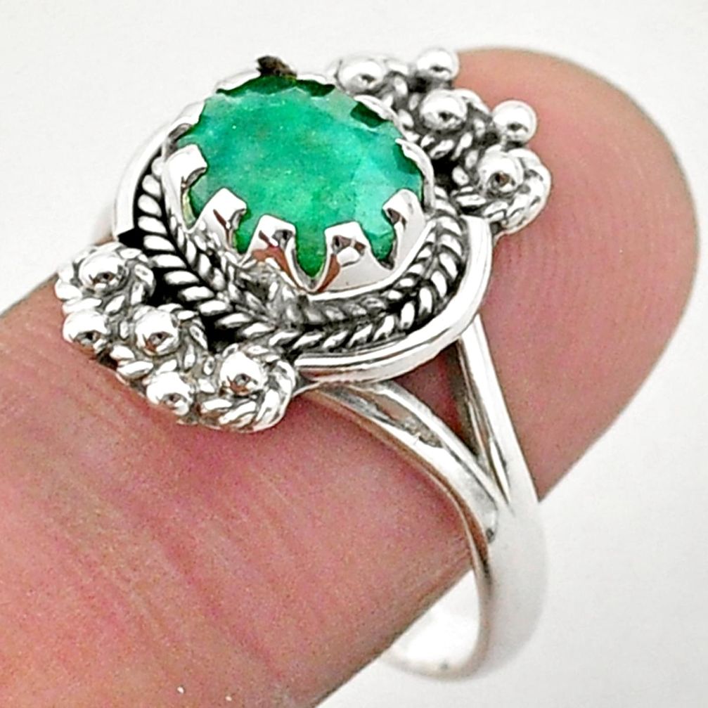 925 silver 3.14cts solitaire natural green emerald oval shape ring size 9 t40650