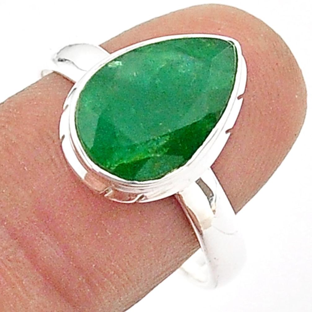 925 silver 5.11cts solitaire natural green emerald pear shape ring size 9 t65814
