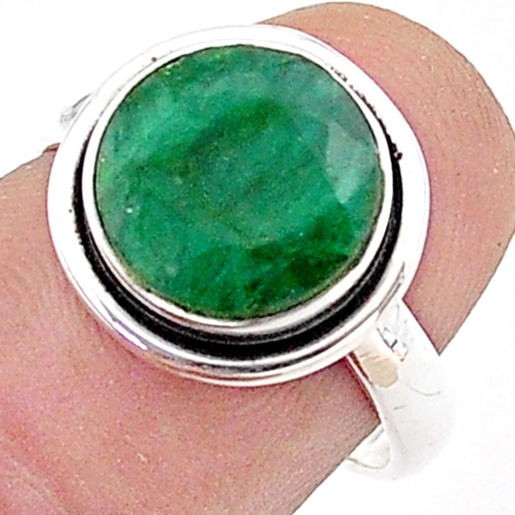 925 silver 4.94cts solitaire natural green emerald round ring size 7 t65820