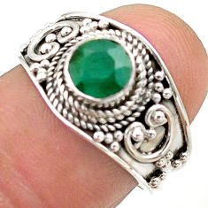 925 silver 1.14cts solitaire natural green emerald round ring size 7 t75409