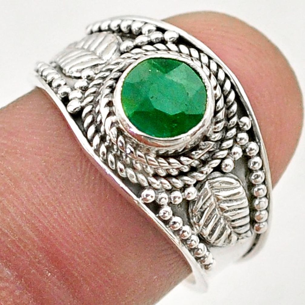 925 silver 1.02cts solitaire natural green emerald round ring size 7 t75435