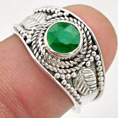 925 silver 1.02cts solitaire natural green emerald round ring size 7 t75435