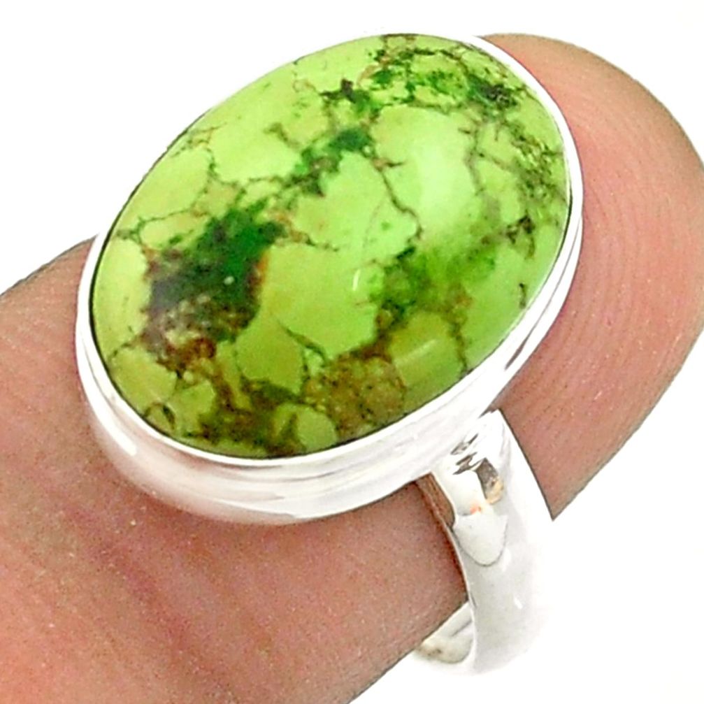 925 silver 10.05cts solitaire natural green gaspeite oval ring size 7 t54703