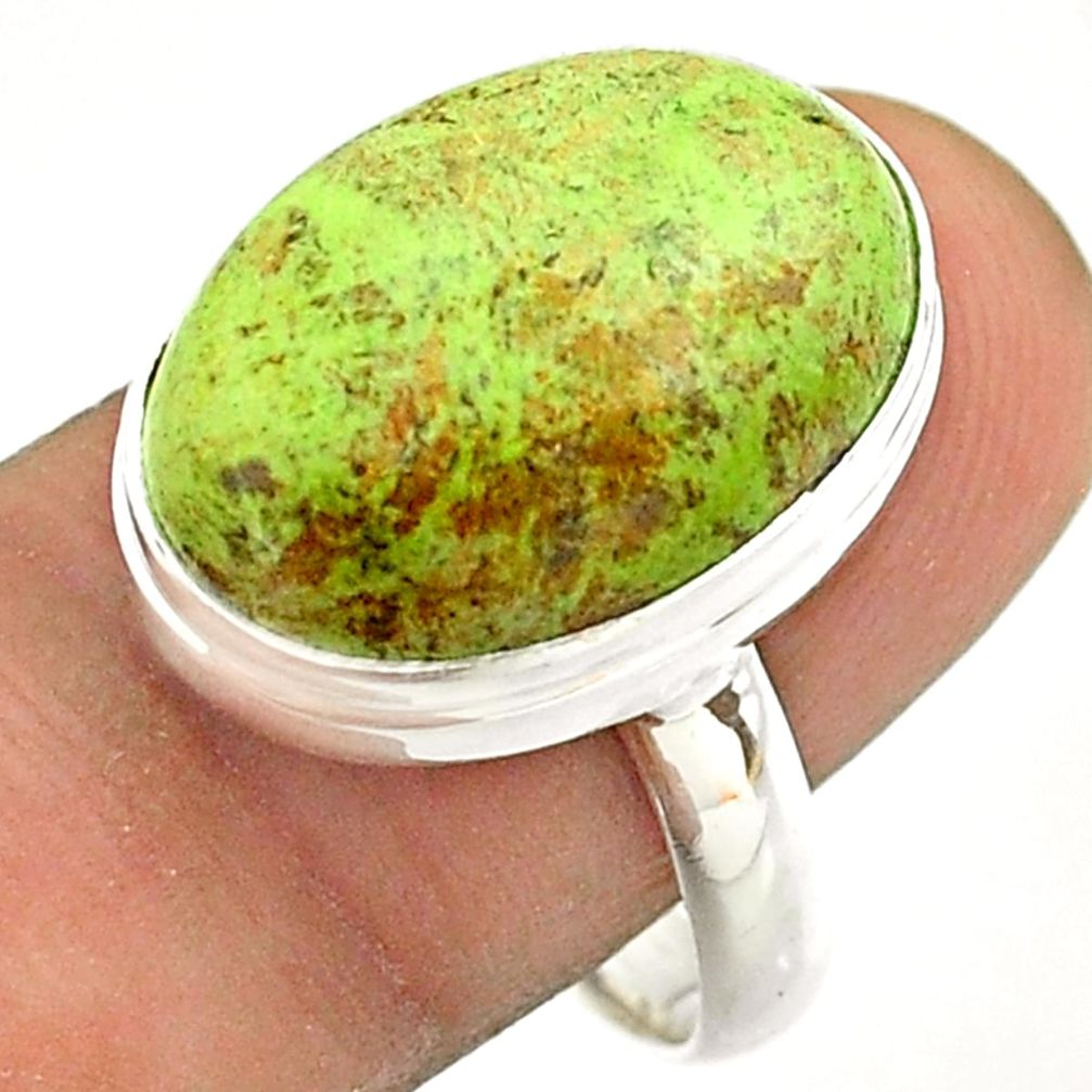 925 silver 13.67cts solitaire natural green gaspeite oval ring size 9 t54706