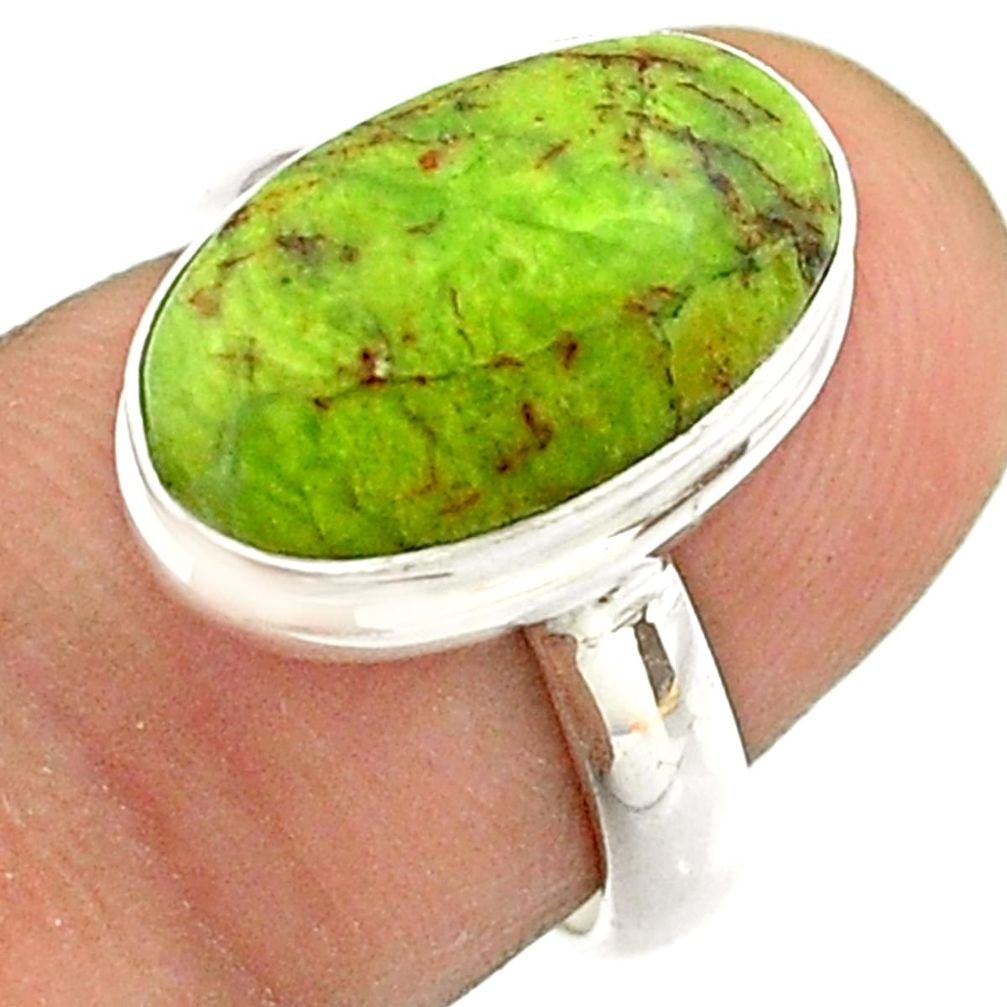 925 silver 6.01cts solitaire natural green gaspeite oval ring size 6.5 t54708