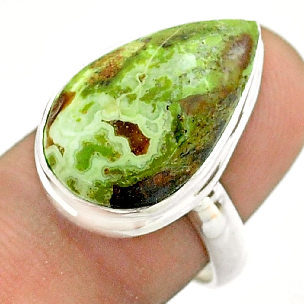 925 silver 13.66cts solitaire natural green gaspeite pear ring size 7.5 t54717