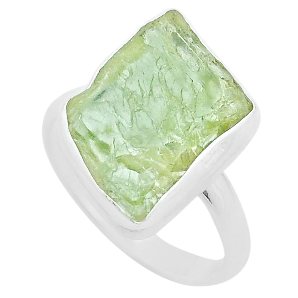 925 silver 12.48cts solitaire natural green hiddenite rough ring size 10 u61872