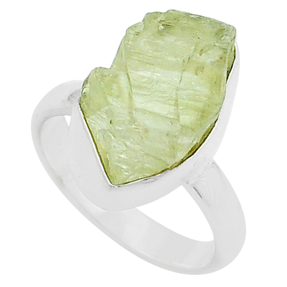 925 silver 7.20cts solitaire natural green hiddenite rough ring size 6.5 u61897