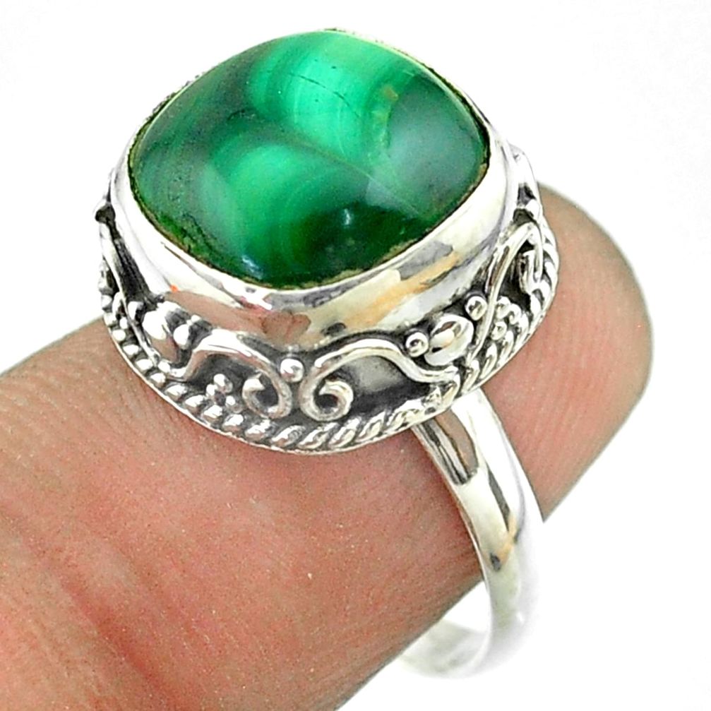 925 silver 6.89cts solitaire natural green malachite cushion ring size 7 t55890
