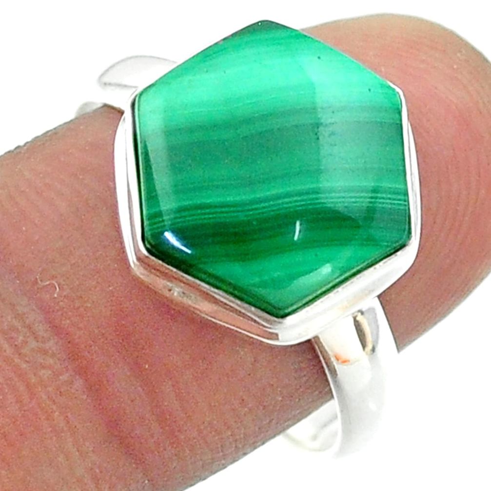 925 silver 6.84cts solitaire natural green malachite hexagon ring size 9 t55118
